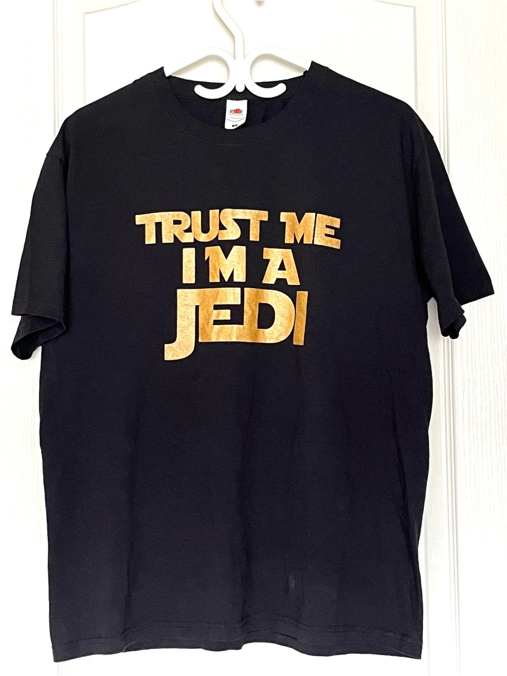 Star Wars Trust Me I'm A Jedi Shirt L Black Gold Foil Graphic Tee Fruit of Loom